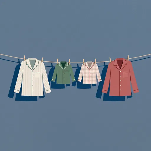 Four Family Pajama Tops On Clothesline
