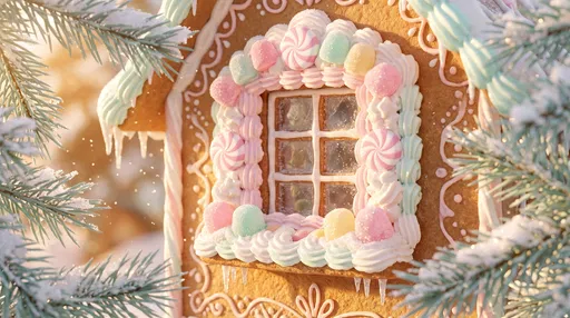 Pastel Gingerbread Cottage Window Close-Up