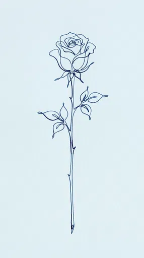 Minimalist Navy Line Drawing of Rose