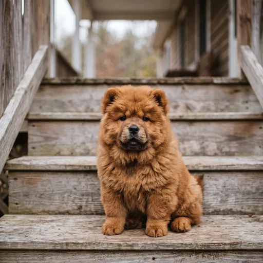 Fluffy Chow Chow Puppy on Steps