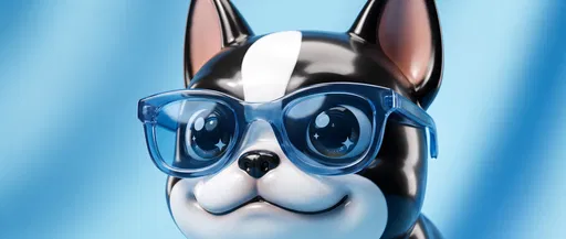 Glossy 3D Cartoon Boston Terrier in Glasses