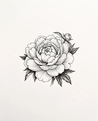 Black Ink Botanical Peony Flower Illustration