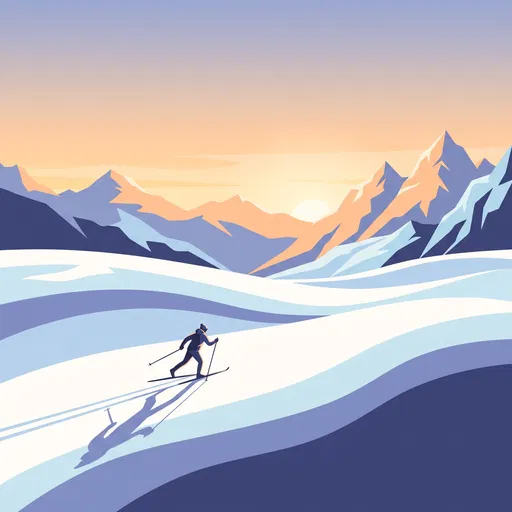 Vector Illustration of Cross-Country Skier at Sunset