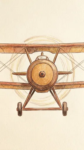 Colored Pencil Vintage Biplane Front View