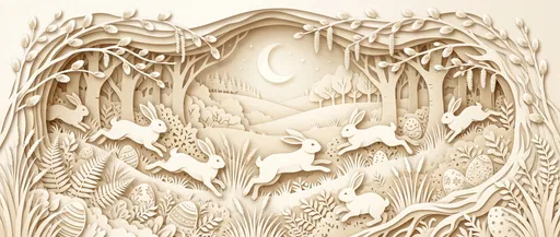 Layered Cream Papercut Easter Rabbits Scene
