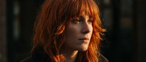 Woman With Copper Shag Haircut in Warm Light