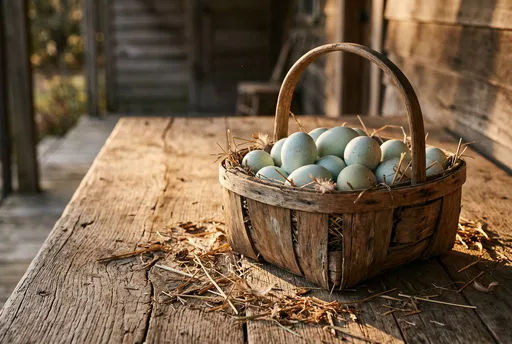 Rustic Basket of Pastel Blue Eggs
