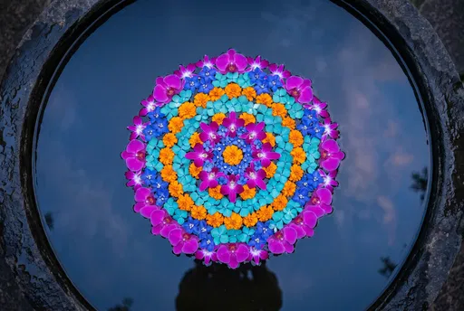 Floating Floral Mandala in Stone Basin