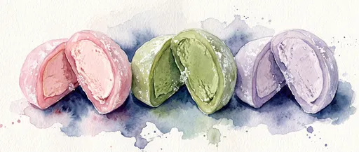 Watercolor Pastel Mochi Ice Cream Trio