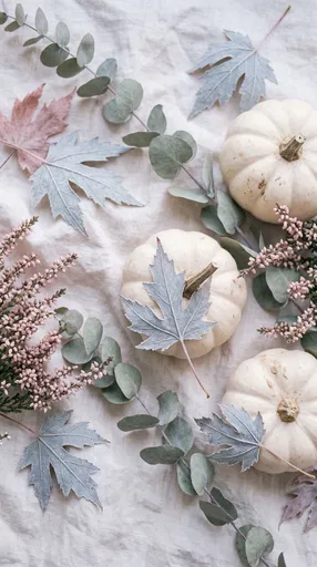 Pastel Autumn Pumpkin and Eucalyptus Flat Lay