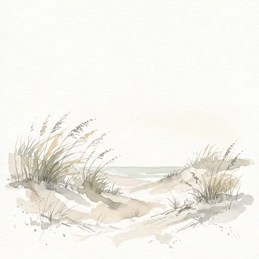 Watercolor Coastal Sand Dunes and Sea Oats