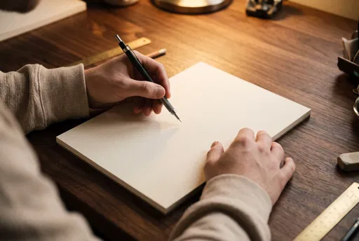 Hands Holding Pencil Over Blank Paper Pad