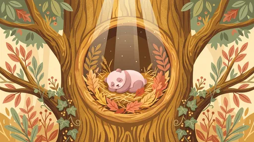 Sleeping Baby Panda in Tree Hollow