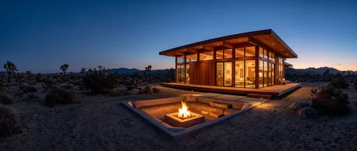 Modern Timber Desert House at Twilight