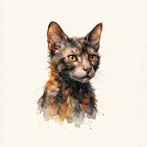 Watercolor Portrait of Scruffy Cat