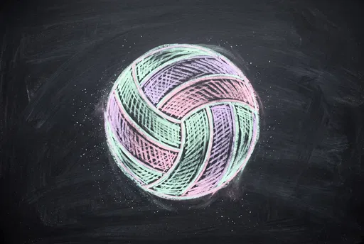 Pastel Chalk Volleyball Drawing on Blackboard