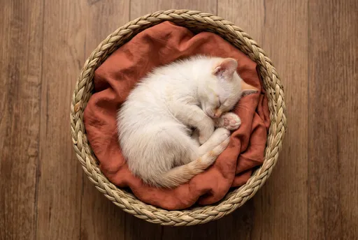 Sleeping Flame Point Kitten in Basket