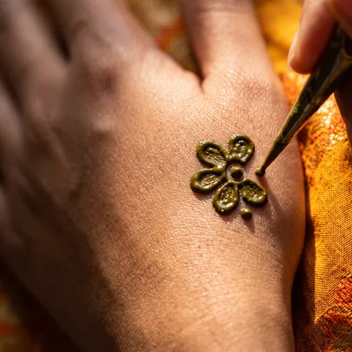 Close-Up of Simple Flower Henna Application