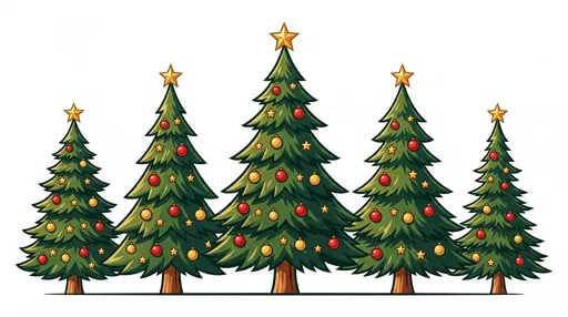 Symmetrical Row of Five Christmas Trees
