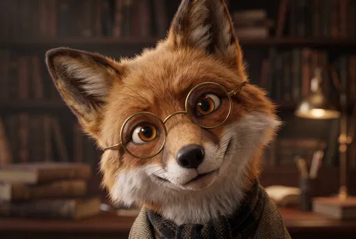 Scholarly Cartoon Fox Wearing Round Glasses