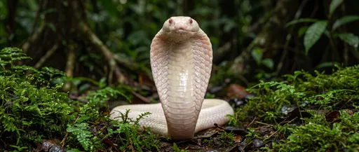 Albino Cobra in Lush Tropical Moss