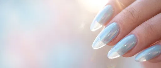 Pastel Blue Glazed Almond Nails Close-Up