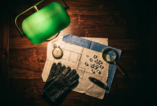 Heist Blueprints and Tools Under Lamp