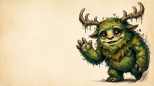 Friendly Moss Monster Waving Illustration