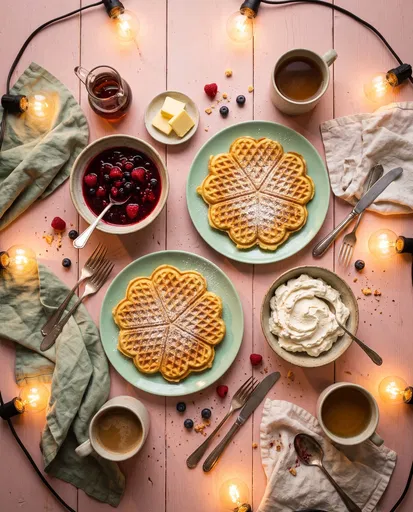 Norwegian Waffles Flat Lay on Pink Table
