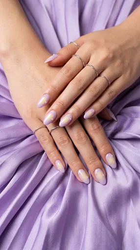 Hands With Lilac Aura Almond Nails