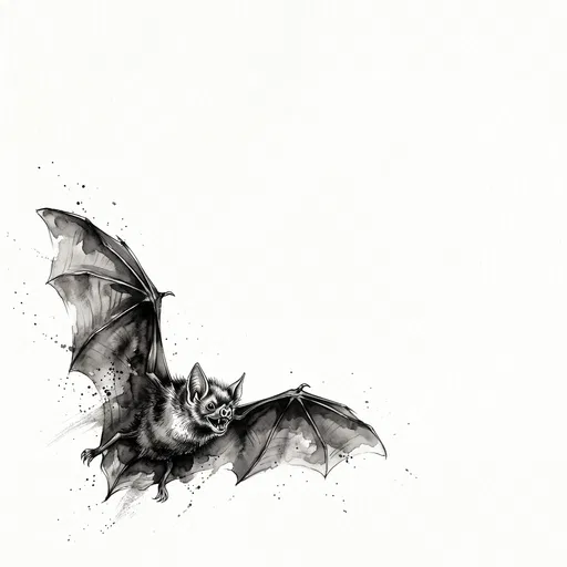 Monochrome Ink Illustration of Flying Vampire Bat