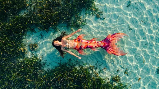 Aerial View of Mermaid in Lagoon
