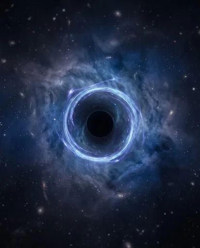 Glowing Blue Black Hole in Nebula