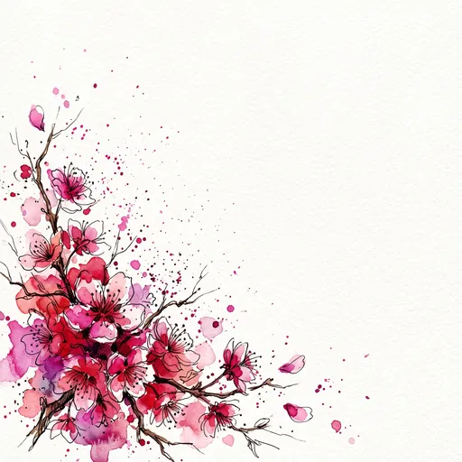 Watercolor and Ink Cherry Blossom Corner