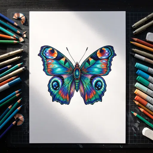 Vibrant Butterfly Drawing with Art Supplies