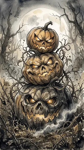 Spooky Watercolor Stacked Jack-O'-Lanterns