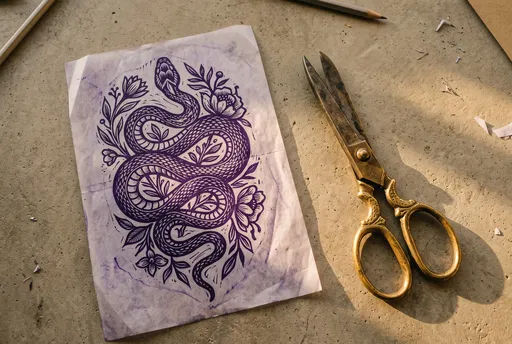 Snake Tattoo Stencil and Vintage Shears
