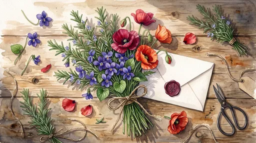 Watercolor Floral Bouquet and Sealed Envelope