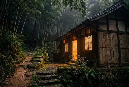 Traditional Bamboo House in Forest