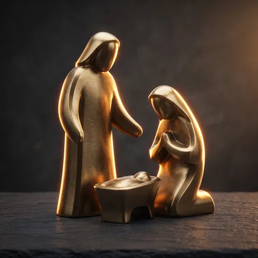 Modern Brushed Brass Nativity Figurine Set