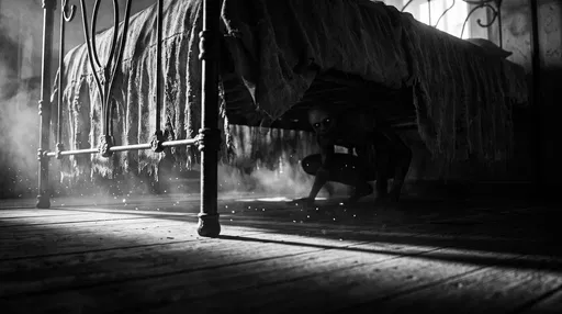 Shadowy Monster Crouching Under Old Bed