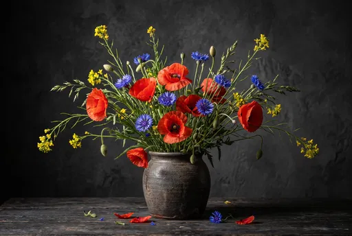 Rustic Vase With Wildflower Bouquet