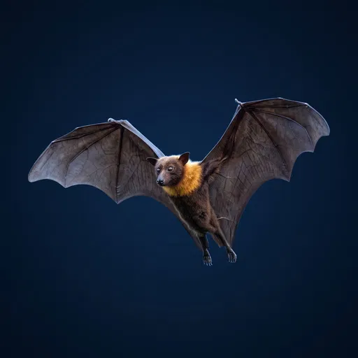 Indian Flying Fox in Flight on Blue