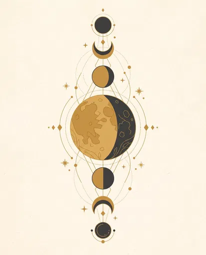 Geometric Lunar Cycle Vector Illustration