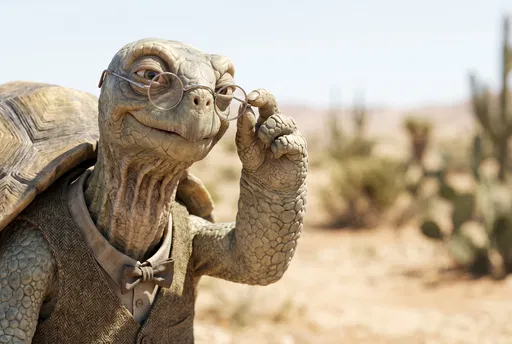 3D Professorial Tortoise Adjusting Glasses in Desert
