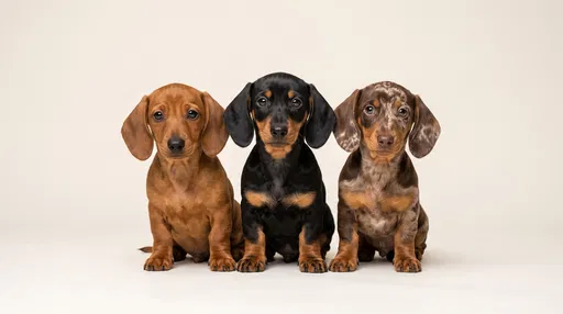 Three Dachshund Puppies Sitting in Studio