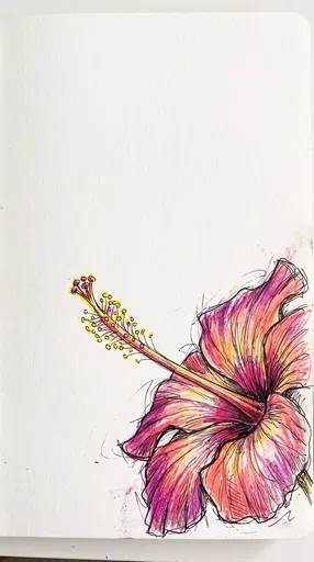 Vibrant Colored Pencil Hibiscus Flower Sketch