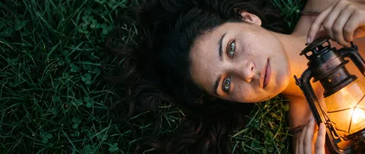 Woman Lying in Grass with Lantern