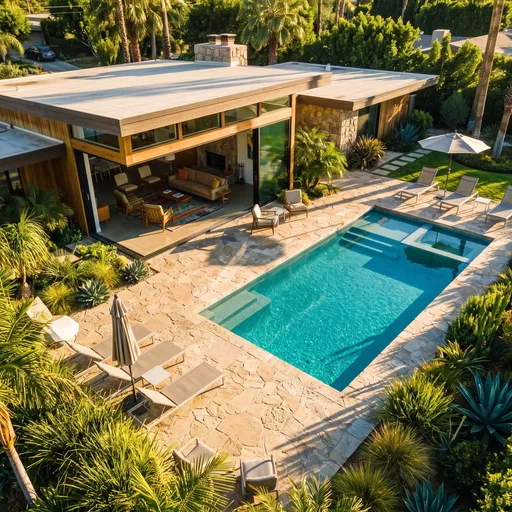 Aerial View of Mid-Century Home and Pool