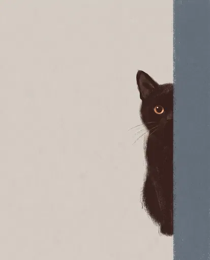 Dark Cat Peeking Around Slate Wall